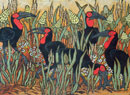 Bob's Original Hornbills - 30” x  38” - oil pastel and watercolor